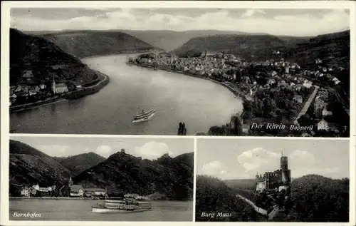 Ak Boppard am Rhein, Panorama, Bornhofen, Burg Maus