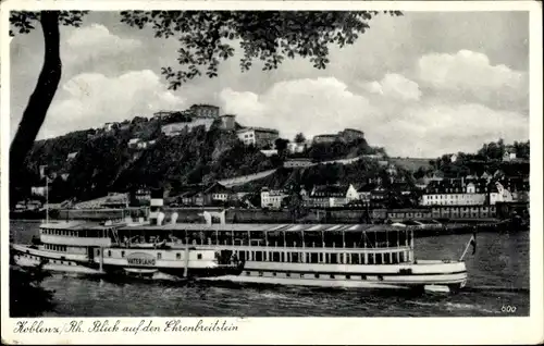 Ak Koblenz in Rheinland Pfalz, Salondampfer Vaterland, Festung Ehrenbreitstein