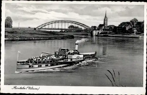 Ak Rinteln Weser, Dampfer, Brücke, Kirche, Ufer