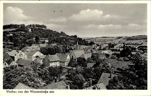 Ak Vlotho an der Weser, Totalansicht, Wasserstraße