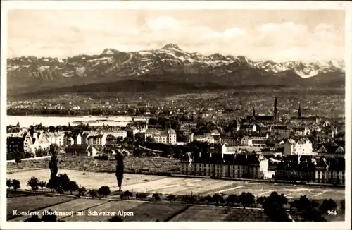 Ak Konstanz am Bodensee, Ortspanorama, Schweizer Alpen