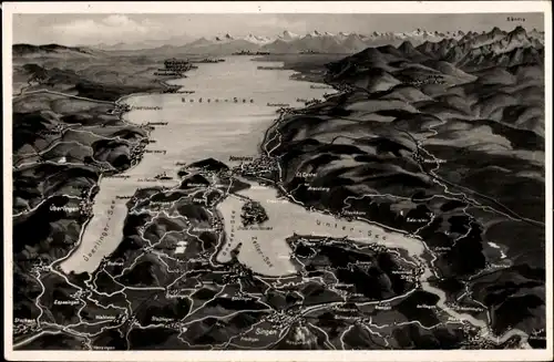 Landkarten Ak Konstanz am Bodensee, Unter-See, Überlinger-See