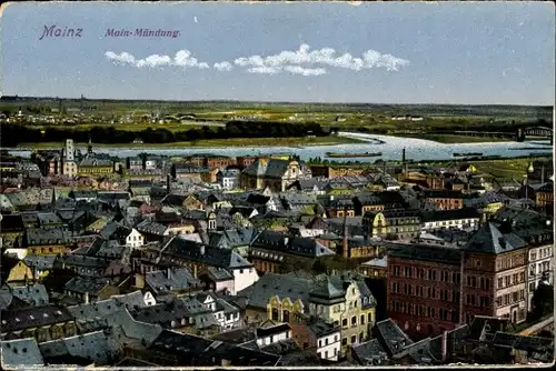 Ak Mainz am Rhein, Main-Mündung, Panorama