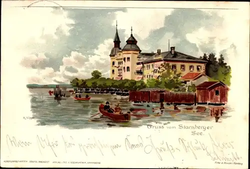 Künstler Litho Lippe, Leoni Berg am Starnberger See in Oberbayern, Ruderboote, Hotel