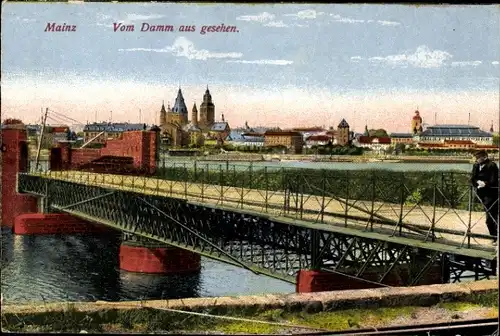 Ak Mainz am Rhein, Blick vom Dom, Brücke