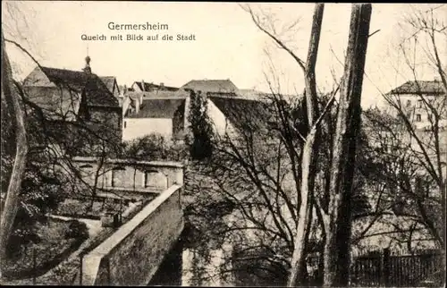 Ak Germersheim in Rheinland Pfalz, Queich mit Blick auf die Stadt