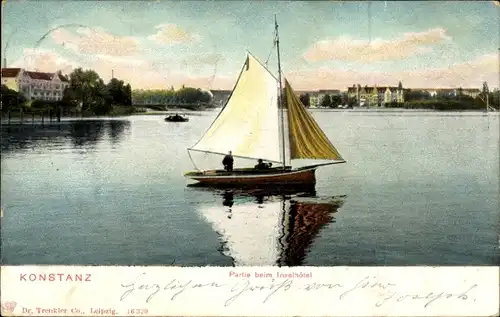 Ak Konstanz am Bodensee, beim Inselhotel, Segelboot