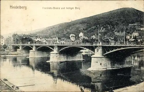 Ak Heidelberg am Neckar, Friedrichs-Brücke, Heiliger Berg