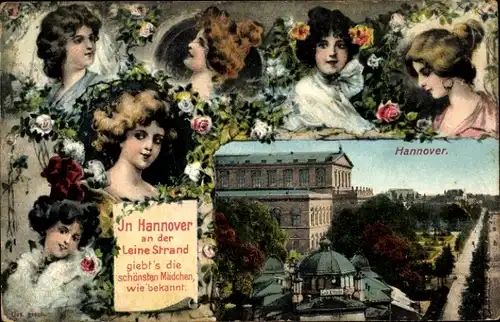Passepartout Ak Hannover, Teilansicht, Damenportraits