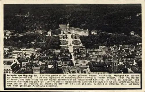 Ak Karlsruhe in Baden, Panorama, Jagdschloss, Fliegeraufnahme