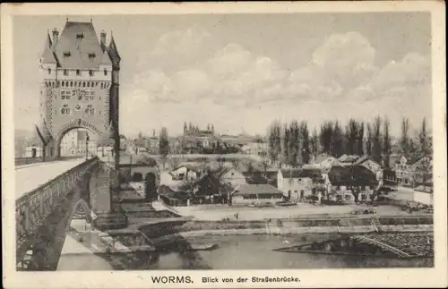 Ak Worms am Rhein, Blick von der Straßenbrücke