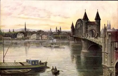 Künstler Ak Hoffmann, Bonn am Rhein, Rheinbrücke, Schiff, Boot