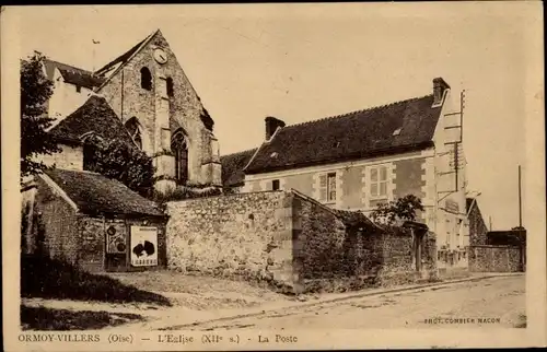 Ak Ormoy Villers Oise, Kirche, Post