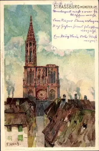 Künstler Litho Hoch, F., Strasbourg Straßburg Elsass Bas Rhin, Münster