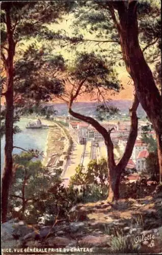Ak Nice Nice Alpes Maritimes, Gesamtansicht vom Schloss aus