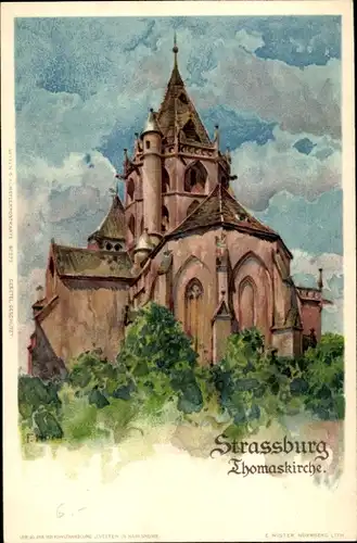 Künstler Litho Horn, F., Strasbourg Straßburg Elsass Bas Rhin, Thomaskirche