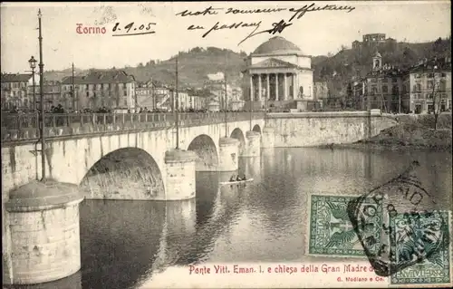 Ak Torino Turin Piemonte, Brücke Vittorio Emanuele I., Kirche Gran Madre