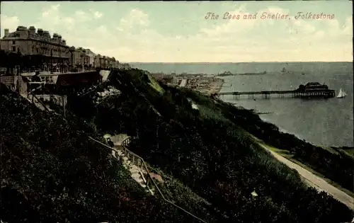 Ak Folkestone Kent England, The Lees and Shelter