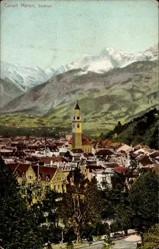 Ak Meran Merano Südtirol, Totale mit Kirche