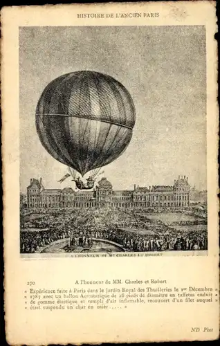 Ak Ancien Paris, Honneur de MM Charles und Robert, Ballon