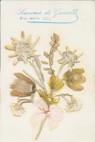 Stoff Ak Blumenstrauß, Edelweiß, Stoffschleife, Grenoble