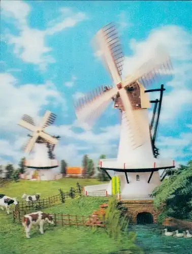 3D Ak Dorfidyll, Windmühlen, Fluss, Kühe, Enten