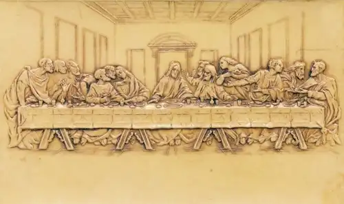 Relief Ak Das letzte Abendmahl, Jesus, Apostel, Tisch