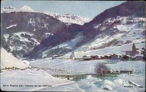 Ak Klosters Kt. Graubünden Schweiz, Serie Phytine XXI, Chemin de fer rhelique, Wintermotiv