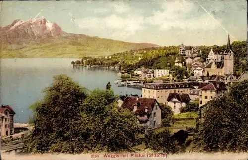 Ak Weggis Kt. Luzern Schweiz, Ortschaft mit Pilatus