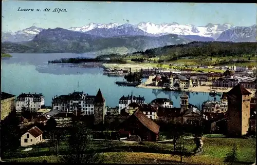 Ak Luzern Stadt Schweiz, Panorama mit Alpen