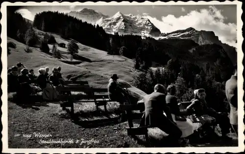 Ak Wengen Kanton Bern, Staubbachbank und Jungfrau