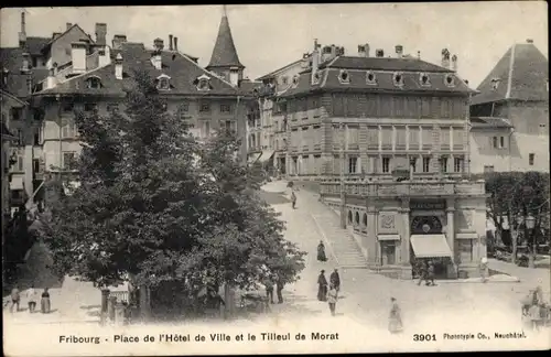 Ak Freiburg Stadt Freiburg Schweiz, Place de Hôtel de Ville, Tilleul de Morat