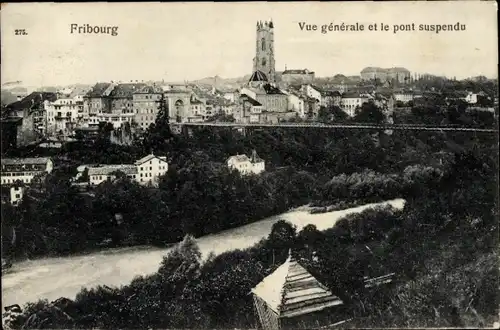 Ak Freiburg Freiburg Stadt Schweiz, Gesamtansicht und die Hängebrücke