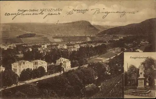 Ak Bad Kreuznach an der Nahe, Totalansicht, Priegerdenkmal