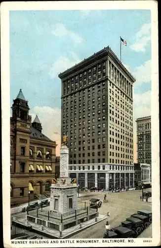 Ak Baltimore Maryland USA, Munsey Building and Battle Monument