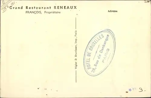 Ak Paris IX. Arrondissement Opéra, Grand Restaurant Reneaux, 166 Boulevard Magenta