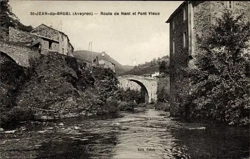 Ak Saint Jean du Bruel Aveyron, Route de Nant et Pont Vieux