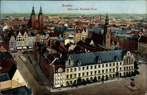 Ak Wrocław Breslau Schlesien, Elisabeth-Turm, Rathaus, Ring