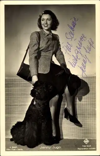 Ak Schauspielerin Jenny Jugo, Portrait, Hund, Autogramm