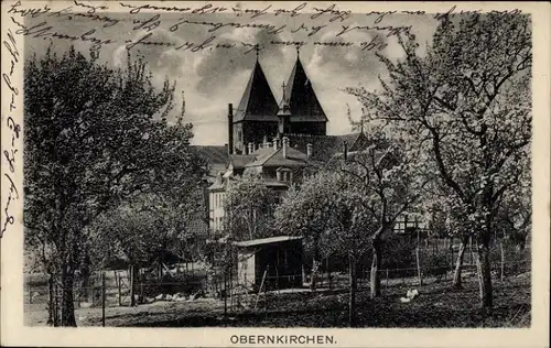 Ak Obernkirchen in Schaumburg, Kirche, Gartenanlagen