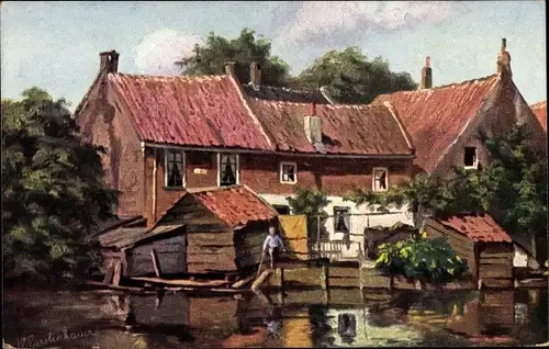 Künstler Ak Gerstenhauer, Johann Georg, niederländisches Dorfmotiv, Haus am Wasser