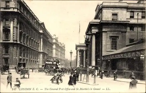 Ak London City, The General Post Office und St. Martin's le Grand