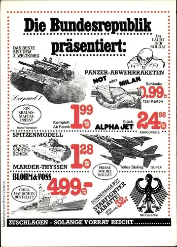 Ak Plakat von Ernst Volland, Die Bundesrepublik präsentiert, Leopard 1 Panzer, Alpha Jet