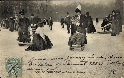 Ak Paris XVI. Passy, Bois de Boulogne, Eislaufszenen