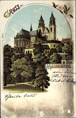 Litho Magdeburg an der Elbe, Dom, Blick vom Fürstenwall