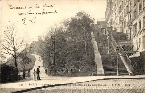 Ak Paris XVIII. Montmartre, Square Saint Pierre und Rue Muller Staircase
