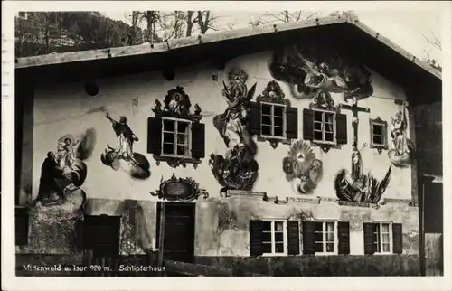 Ak Mittenwald im Kreis Garmisch Partenkirchen, Schlipferhaus, Fresken von Heiligen