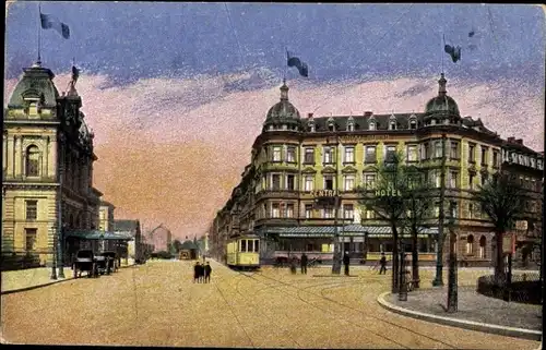 Ak Mainz am Rhein, Bahnhofsplatz, Straßenbahn