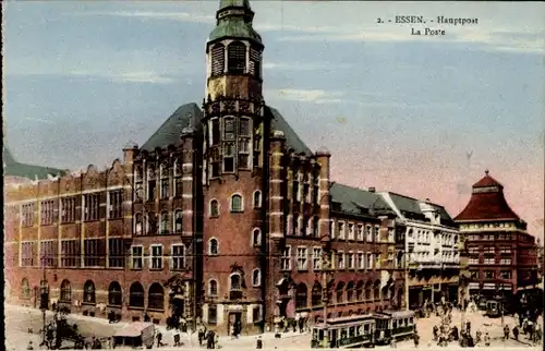 Ak Essen im Ruhrgebiet, Blick auf die Hauptpost, Straßenbahn