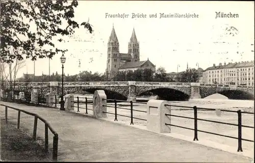 Ak München, Frauenhofer Brücke, Maximilianskirche